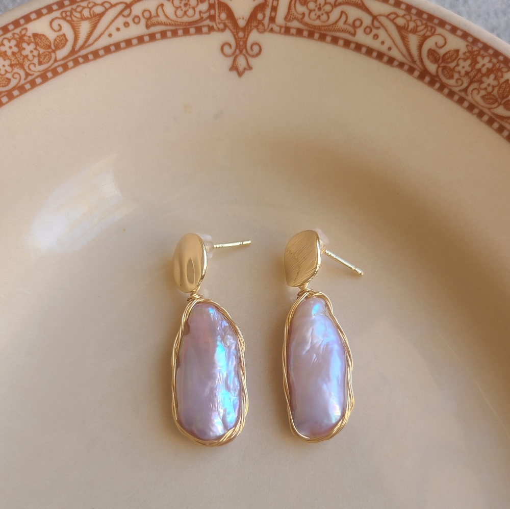 Handmade Pink Pearl Earings Natural Pearl